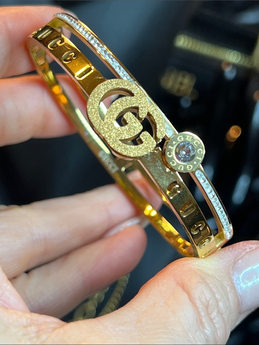 Gold-Tone Interlocking G Crystal Accent Bracelet